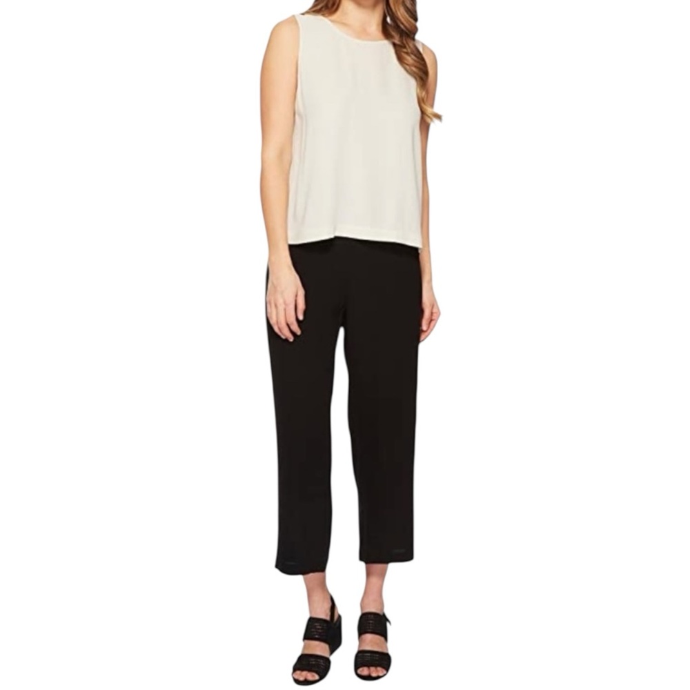 EILEEN FISHER 100% Silk Georgette Wide-Leg Crepe Cropped Pants in Black Size M - Picture 4 of 7